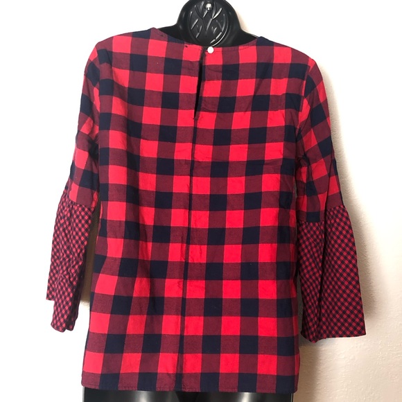 J.CREW MERCANTILE plaid boho bell sleeve shirt 2 - Picture 7 of 14